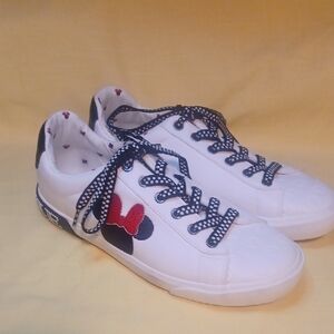 Disney White Sneakers with Minnie Mouse Red Bow and Black Laces